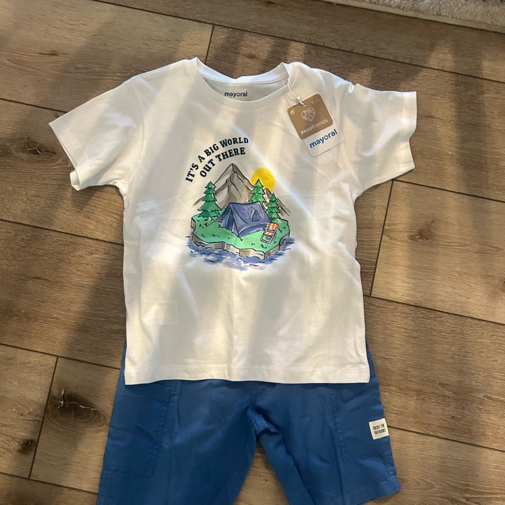 Mayoral White Tee with Blue and Green Graphic